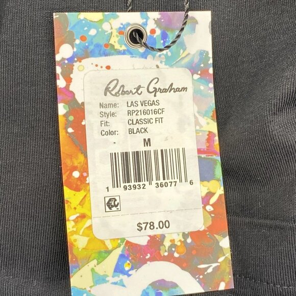 Robert Graham Men’s Las Vegas Long Sleeve T-Shirt Size M Black Embroidered Skull - Picture 5 of 12